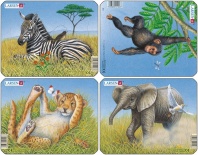 Пазл Лев, слон, обезьяна, зебра